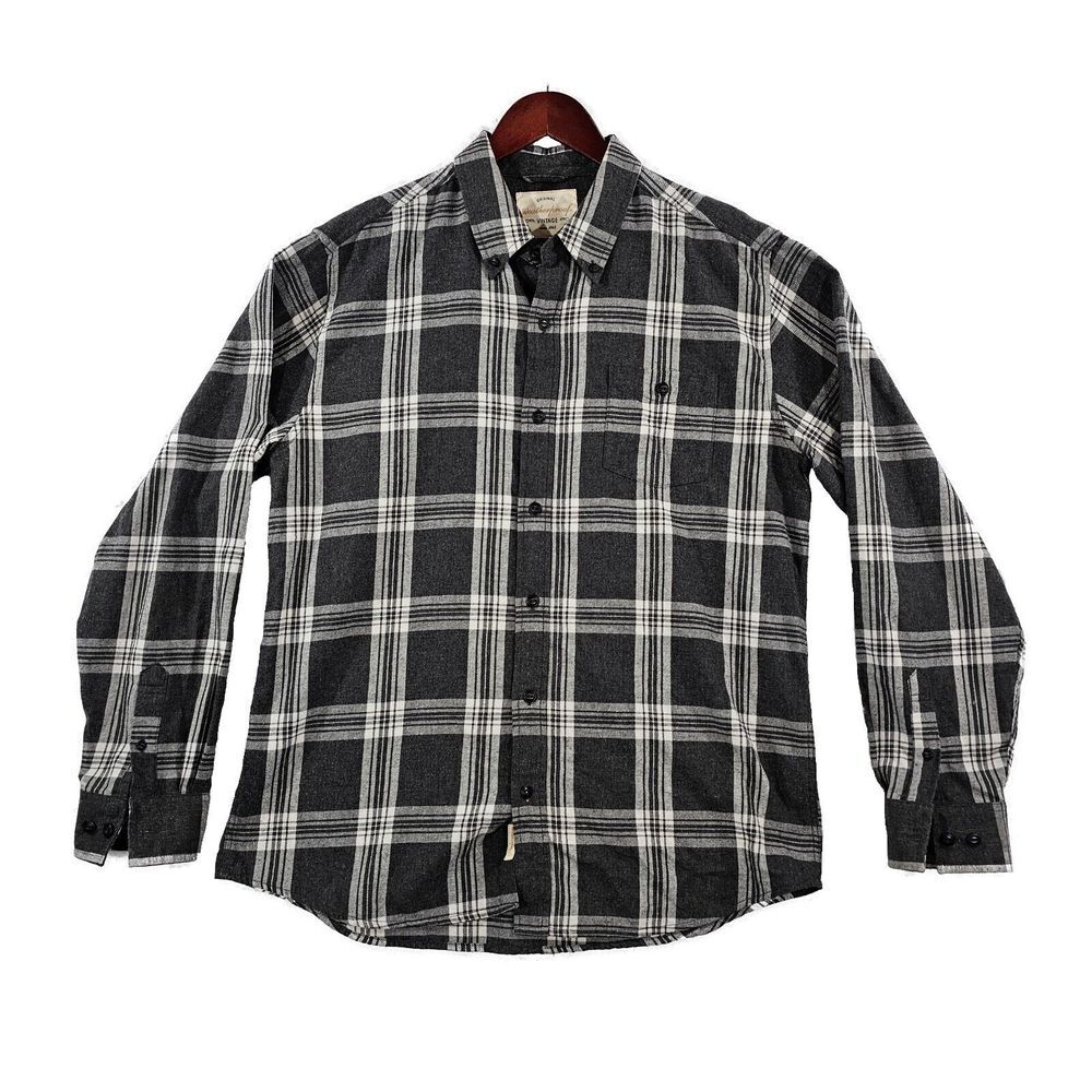 Weatherproof Vintage Mens Shirt Button Down Long‎ Sleeves Pocket Plaid Gray L